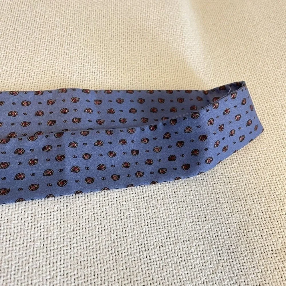 Vintage Groovy Mcm Patterned Tie Hair Neck‎ Scarves 2x48 Blue Paisley 70s Chic